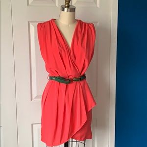 Belted Pink Minidress with Plunging Neckline